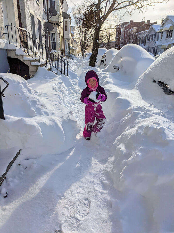 A child playing in snow