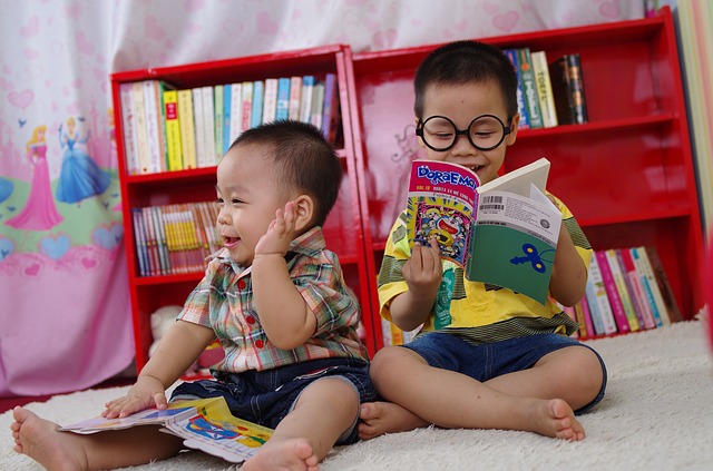 Young children exploring books